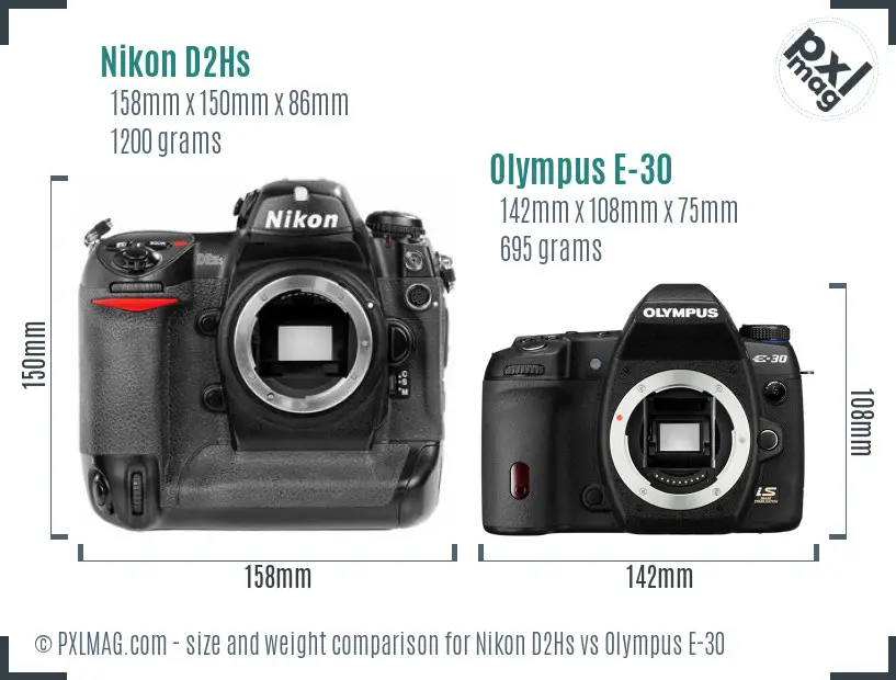 Nikon D2Hs vs Olympus E-30 size comparison