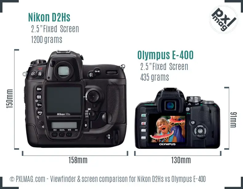 Nikon D2Hs vs Olympus E-400 Screen and Viewfinder comparison