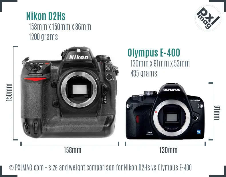 Nikon D2Hs vs Olympus E-400 size comparison