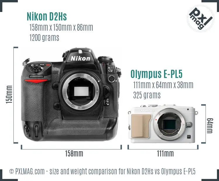 Nikon D2Hs vs Olympus E-PL5 size comparison