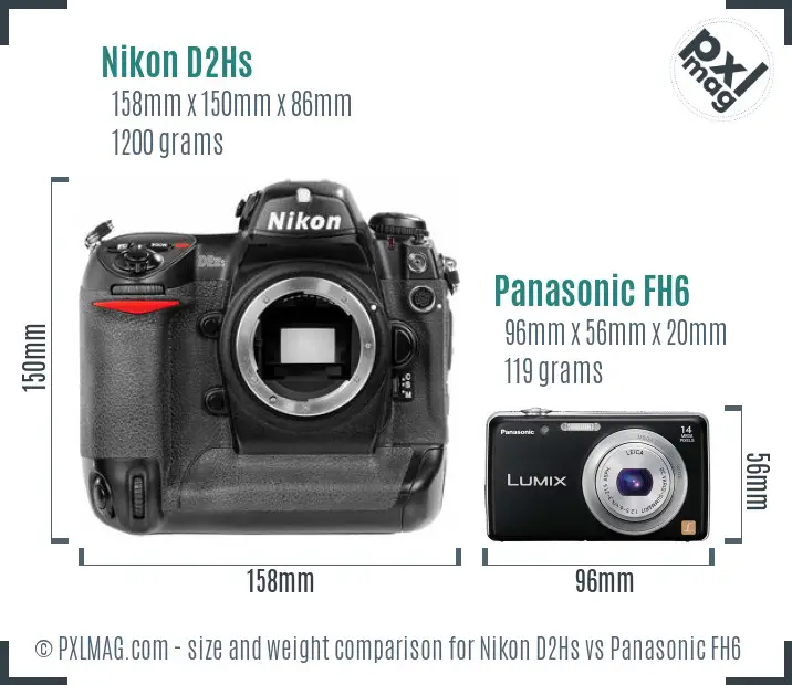 Nikon D2Hs vs Panasonic FH6 size comparison