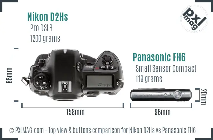 Nikon D2Hs vs Panasonic FH6 top view buttons comparison