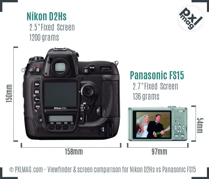 Nikon D2Hs vs Panasonic FS15 Screen and Viewfinder comparison