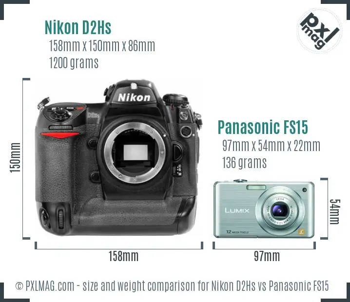Nikon D2Hs vs Panasonic FS15 size comparison