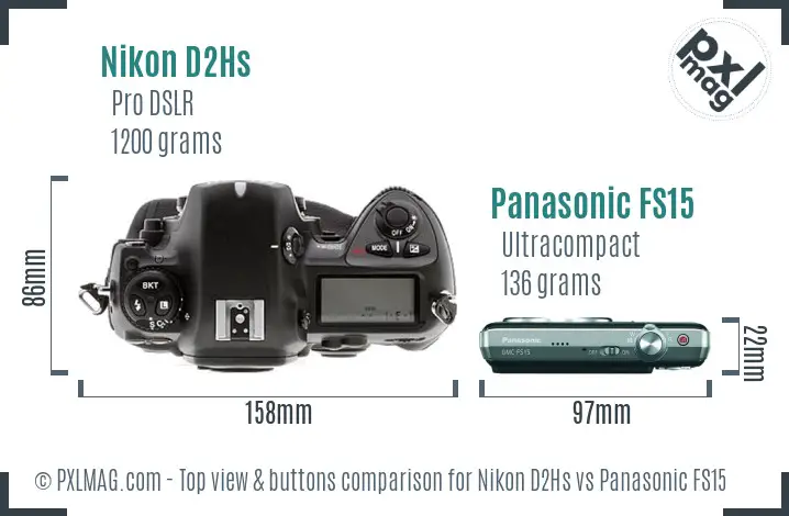 Nikon D2Hs vs Panasonic FS15 top view buttons comparison