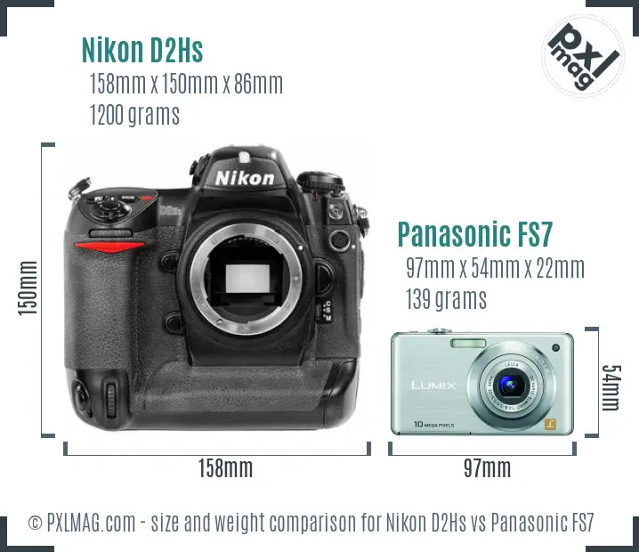 Nikon D2Hs vs Panasonic FS7 size comparison