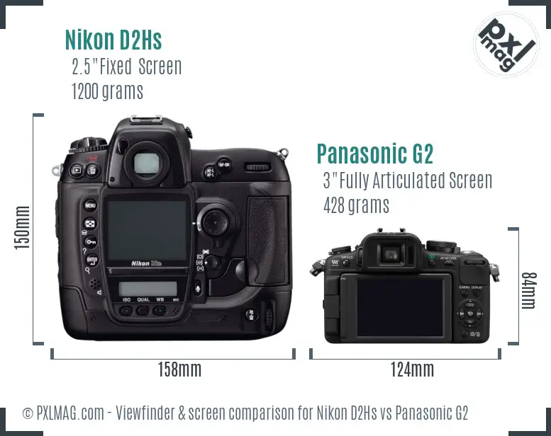 Nikon D2Hs vs Panasonic G2 Screen and Viewfinder comparison