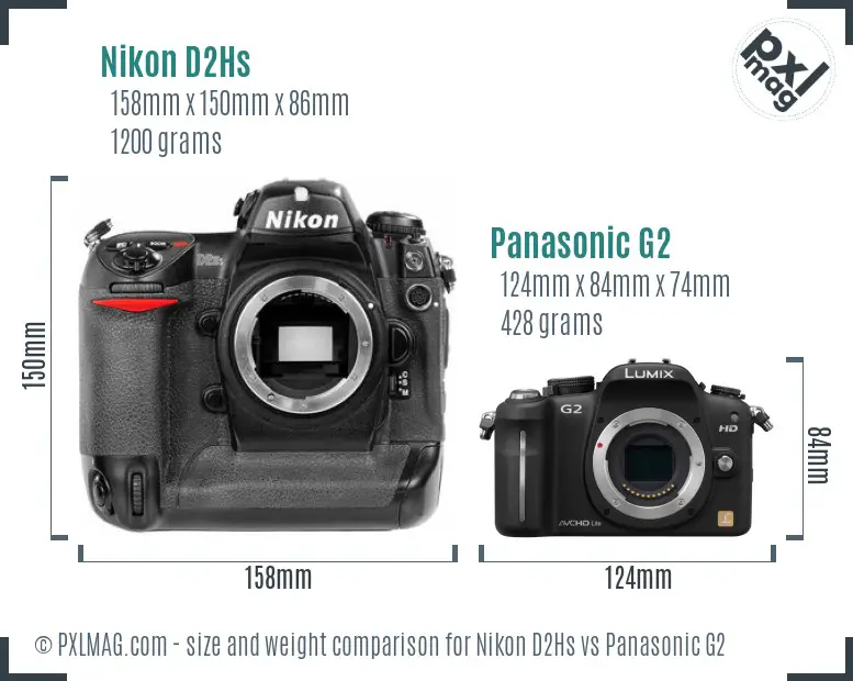 Nikon D2Hs vs Panasonic G2 size comparison