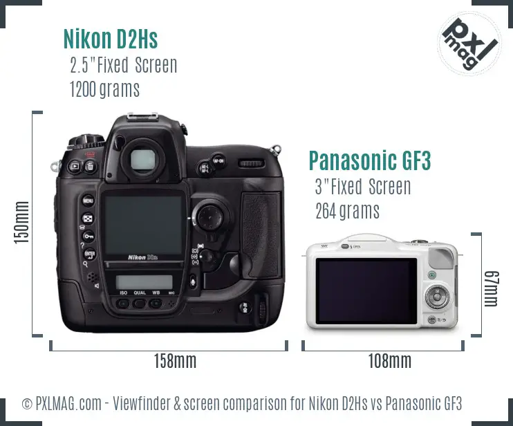 Nikon D2Hs vs Panasonic GF3 Screen and Viewfinder comparison