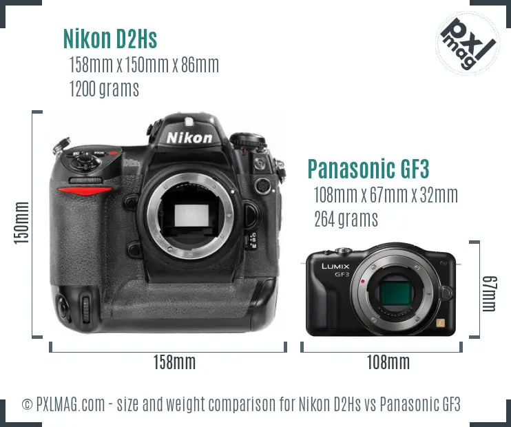 Nikon D2Hs vs Panasonic GF3 size comparison