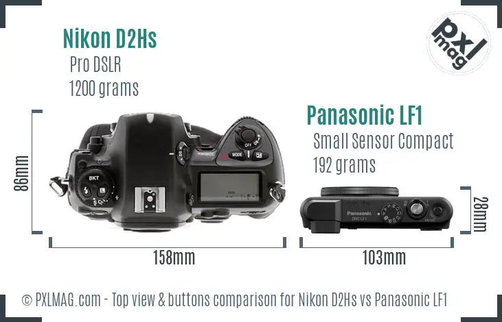 Nikon D2Hs vs Panasonic LF1 top view buttons comparison