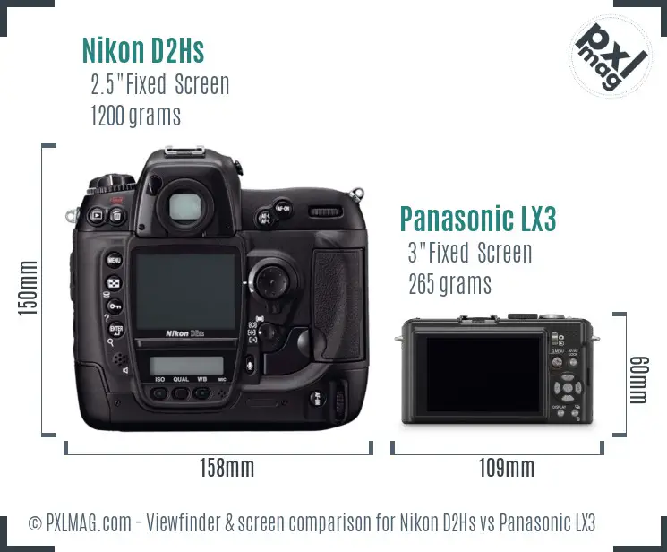 Nikon D2Hs vs Panasonic LX3 Screen and Viewfinder comparison