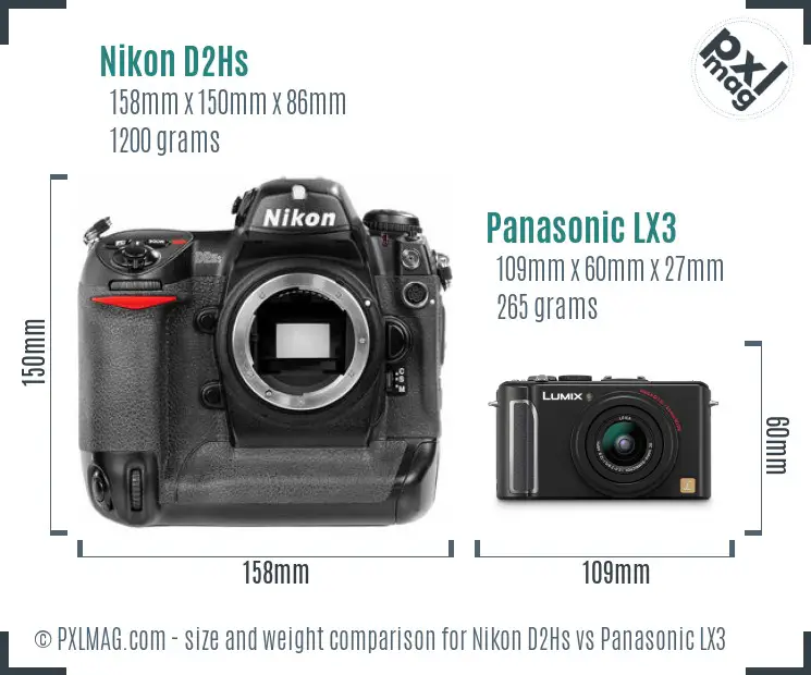 Nikon D2Hs vs Panasonic LX3 size comparison