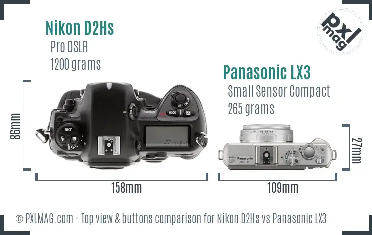 Nikon D2Hs vs Panasonic LX3 top view buttons comparison