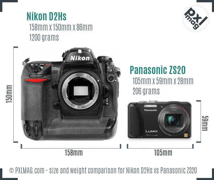 Nikon D2Hs vs Panasonic ZS20 size comparison