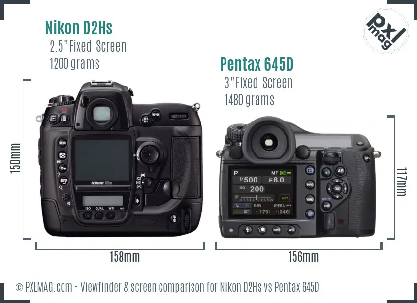 Nikon D2Hs vs Pentax 645D Screen and Viewfinder comparison