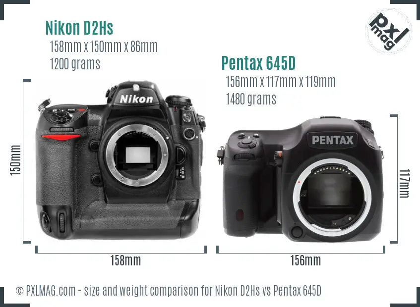 Nikon D2Hs vs Pentax 645D size comparison