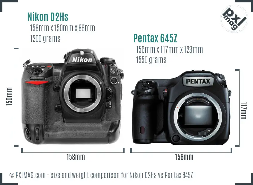 Nikon D2Hs vs Pentax 645Z size comparison