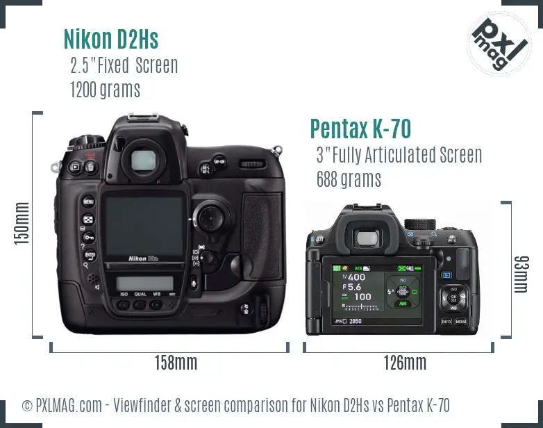 Nikon D2Hs vs Pentax K-70 Screen and Viewfinder comparison