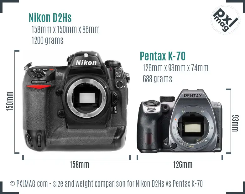 Nikon D2Hs vs Pentax K-70 size comparison