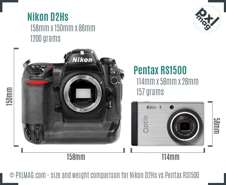 Nikon D2Hs vs Pentax RS1500 size comparison