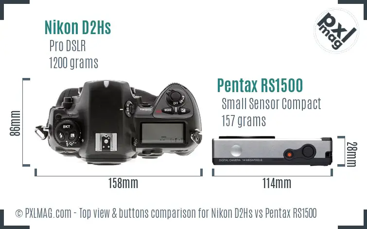 Nikon D2Hs vs Pentax RS1500 top view buttons comparison