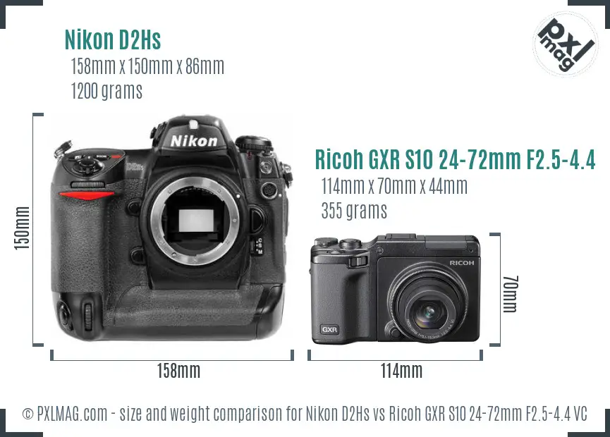 Nikon D2Hs vs Ricoh GXR S10 24-72mm F2.5-4.4 VC size comparison