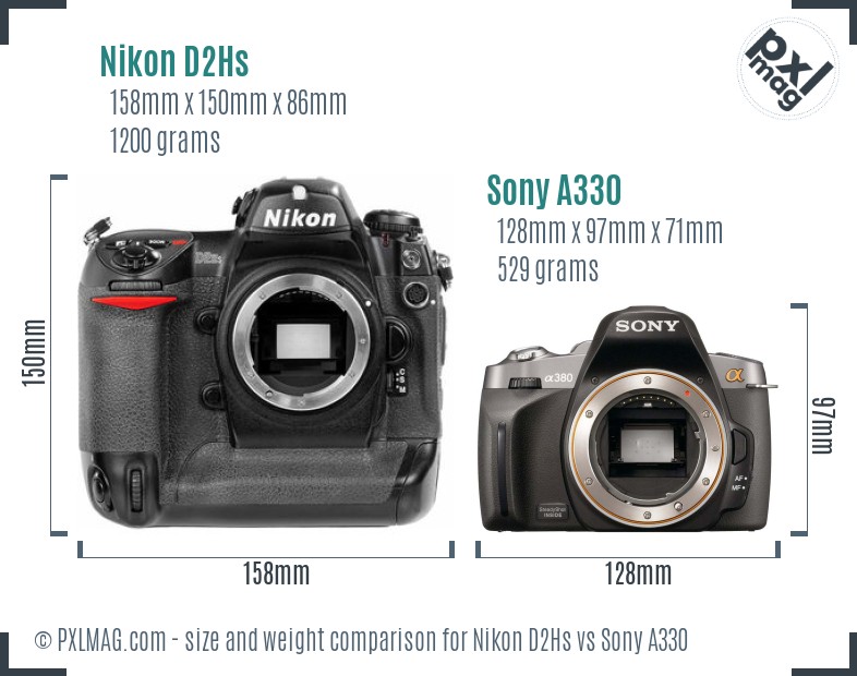 Nikon D2Hs vs Sony A330 size comparison