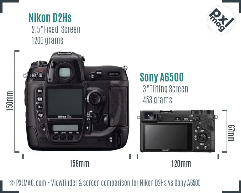 Nikon D2Hs vs Sony A6500 Screen and Viewfinder comparison