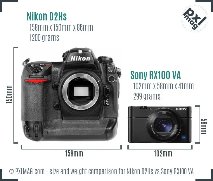 Nikon D2Hs vs Sony RX100 VA size comparison