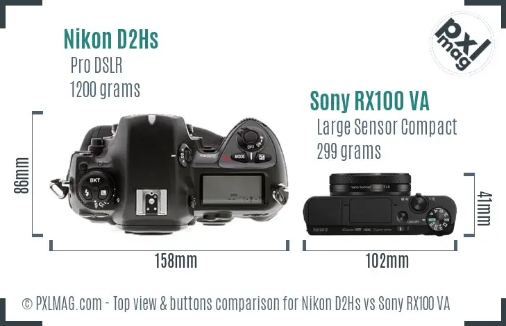 Nikon D2Hs vs Sony RX100 VA top view buttons comparison