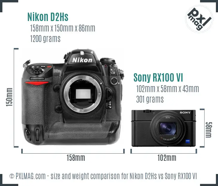 Nikon D2Hs vs Sony RX100 VI size comparison