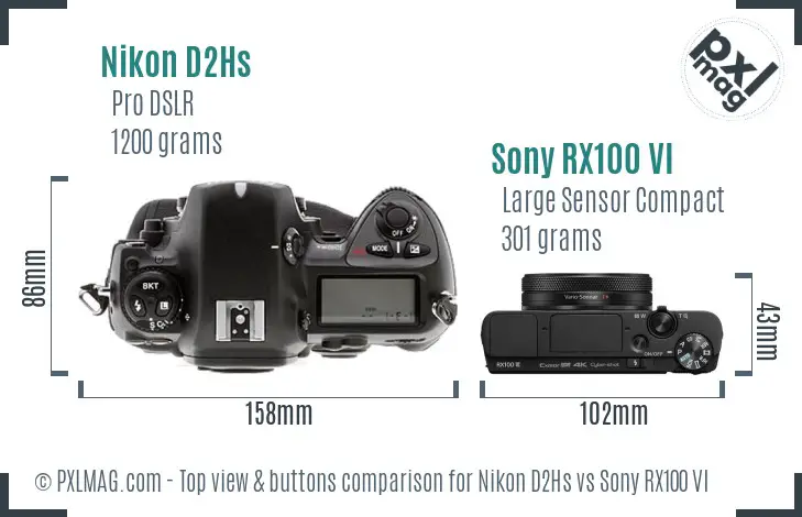 Nikon D2Hs vs Sony RX100 VI top view buttons comparison