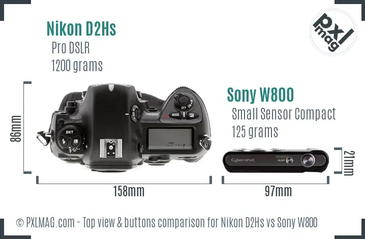 Nikon D2Hs vs Sony W800 top view buttons comparison