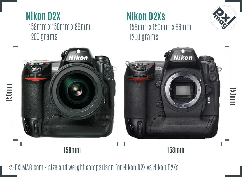 Nikon D2X vs Nikon D2Xs size comparison