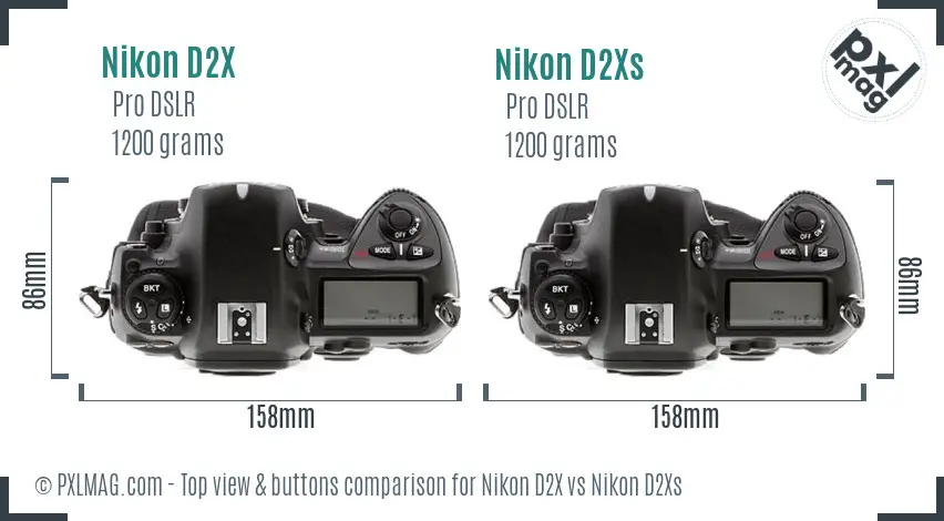 Nikon D2X vs Nikon D2Xs top view buttons comparison
