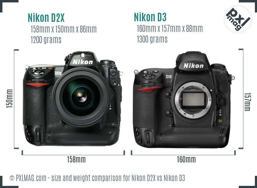 Nikon D2X vs Nikon D3 size comparison