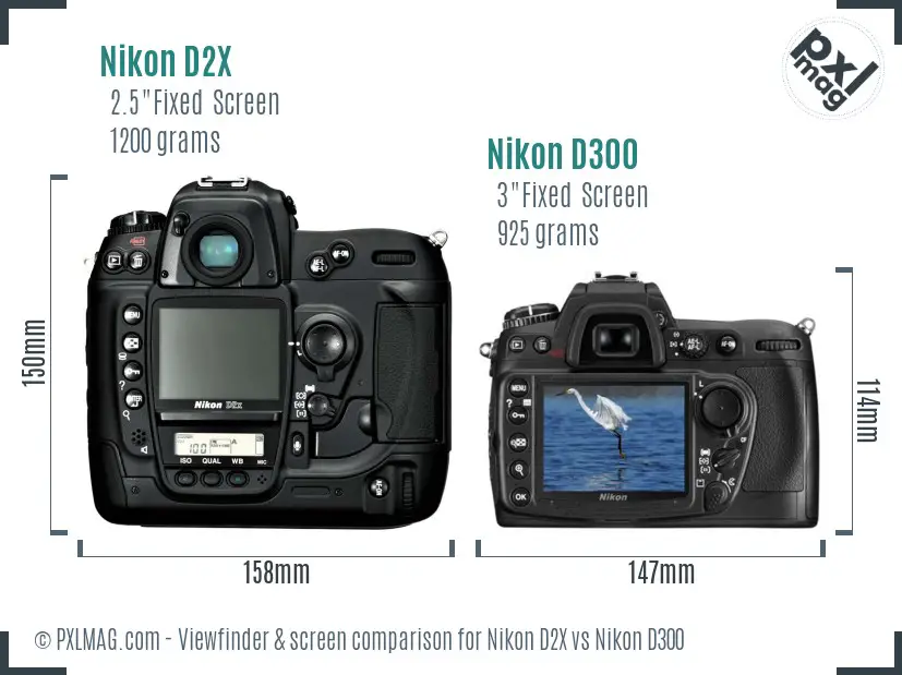 Nikon D2X vs Nikon D300 Screen and Viewfinder comparison