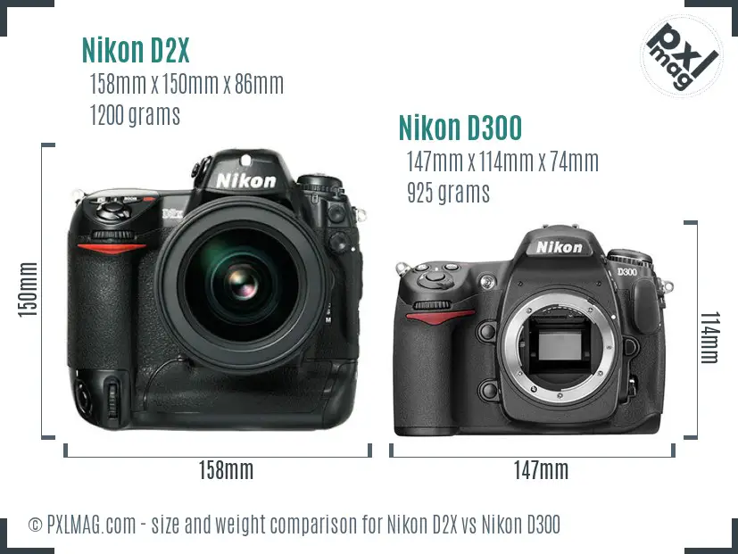 Nikon D2X vs Nikon D300 size comparison