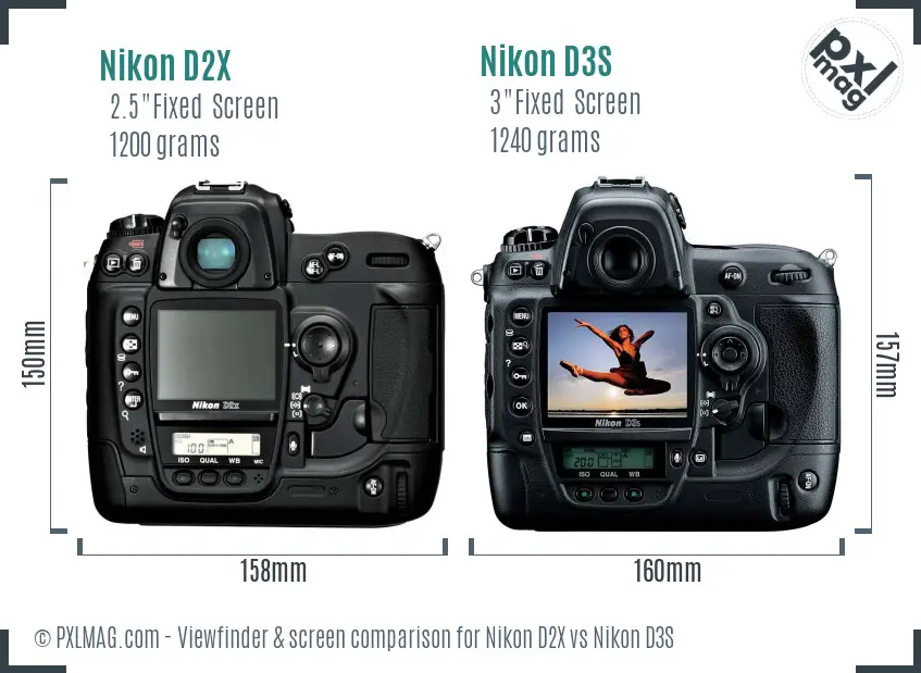 Nikon D2X vs Nikon D3S Screen and Viewfinder comparison