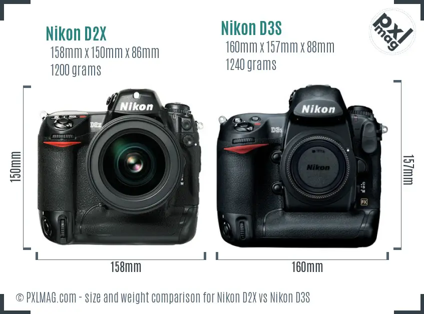 Nikon D2X vs Nikon D3S size comparison