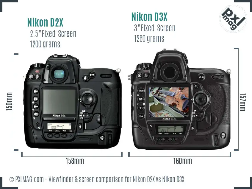 Nikon D2X vs Nikon D3X Screen and Viewfinder comparison