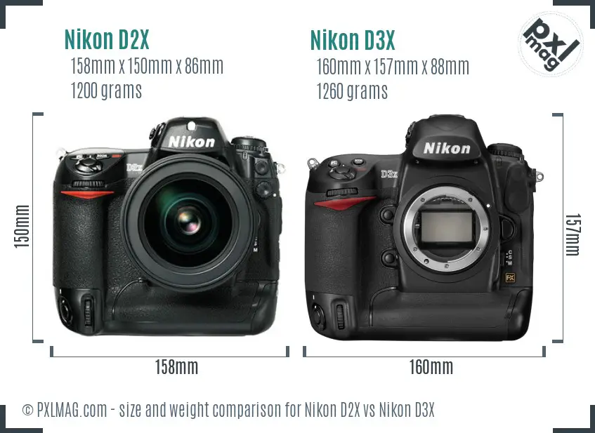 Nikon D2X vs Nikon D3X size comparison