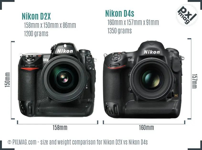 Nikon D2X vs Nikon D4s size comparison