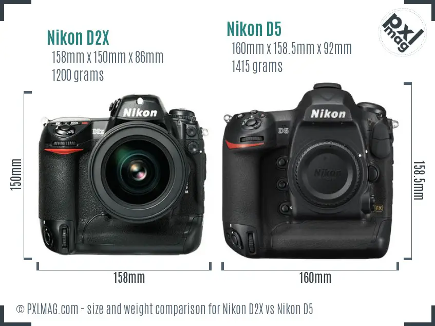 Nikon D2X vs Nikon D5 size comparison