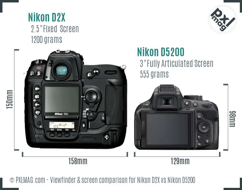 Nikon D2X vs Nikon D5200 Screen and Viewfinder comparison
