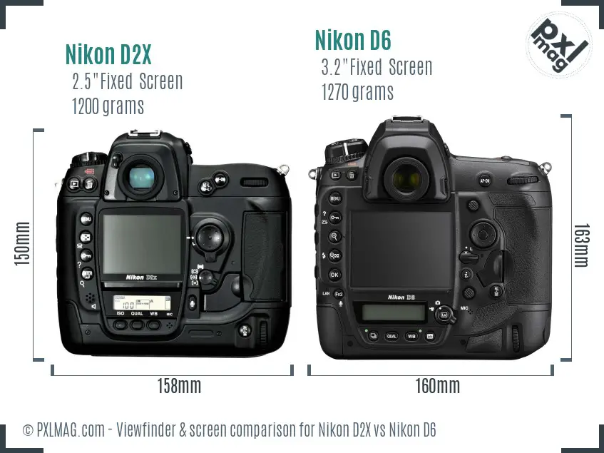 Nikon D2X vs Nikon D6 Screen and Viewfinder comparison