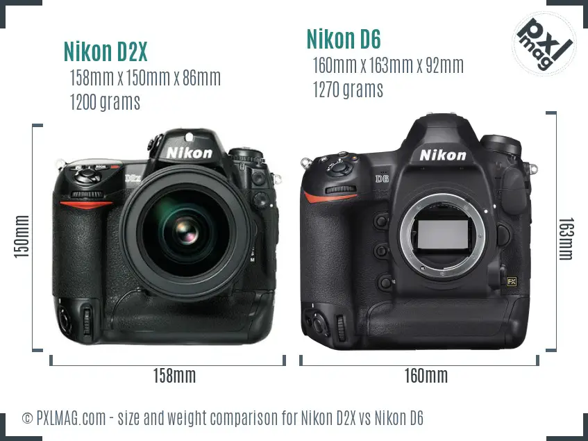 Nikon D2X vs Nikon D6 size comparison