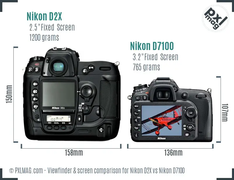Nikon D2X vs Nikon D7100 Screen and Viewfinder comparison Nikon D2X vs Nikon D7100 Screen and Viewfinder comparison