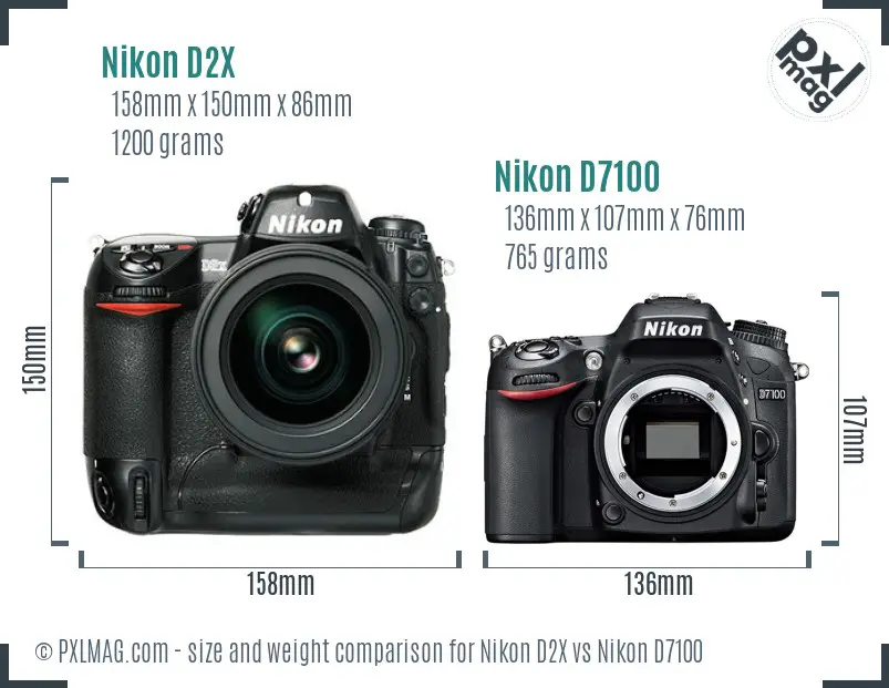 Nikon D2X vs Nikon D7100 size comparison Nikon D2X vs Nikon D7100 size comparison
